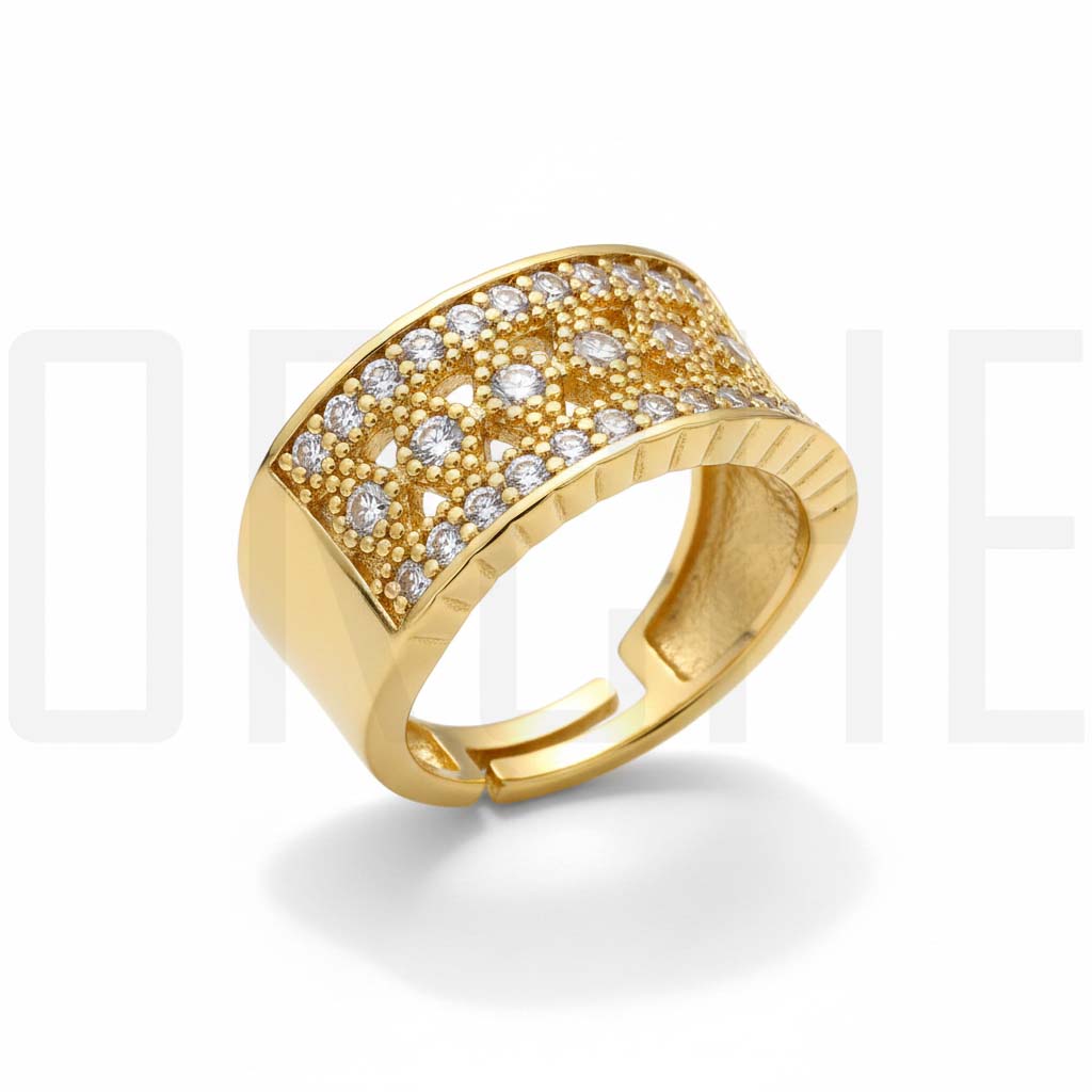 Luxury Gold-Tone Statement Ring – Adjustable Open Cuff Design with Sparkling Cubic Zirconia | Affordable Fashion Jewelry Gift | Adjustable Size