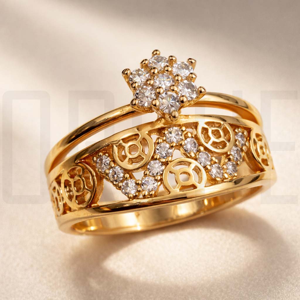 Luxury Gold-Tone Adjustable Statement Ring | Intricate Floral & Coin Motif | High-End Fashion Jewelry Gift for Her | Adjustable Size