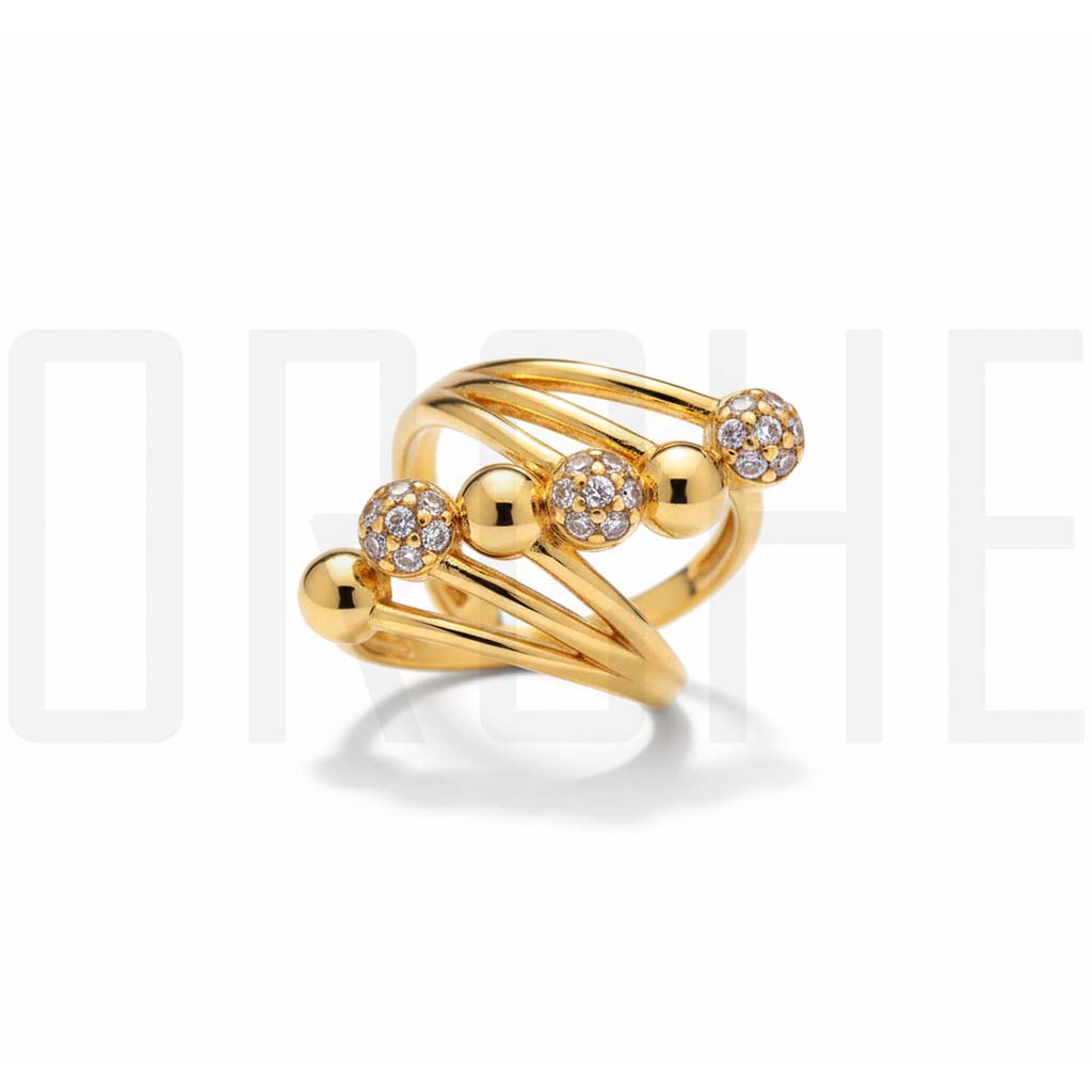 Gold Tone Multi-Layer Sphere Statement Ring | Adjustable Pave Crystal Open Ring for Women | Luxury Look Fashion Jewelry | Adjustable Size