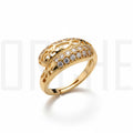 Adjustable Gold-Tone Statement Ring – Imitation Diamond & Filigree Design | Elegant Fashion Jewelry | Adjustable Size