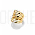 Luxury Multi-Row Gold Statement Ring | Adjustable Wide Band with Sparkling Cubic Zirconia Accents | High-Polish Fashion Jewelry for Women | Adjustable Size
