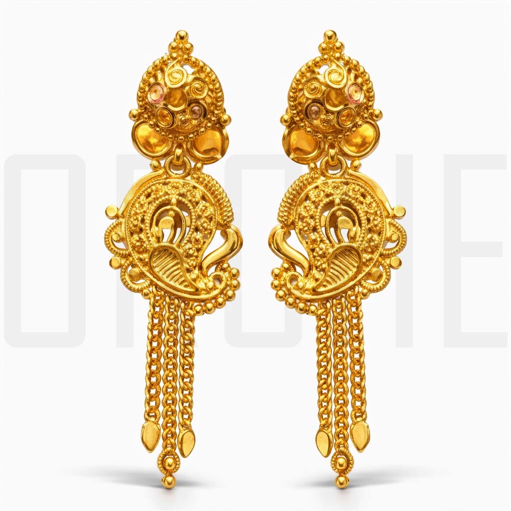 Premium Gold-Finish Peacock Drop Imitation Earrings | Traditional Statement Jewelry
