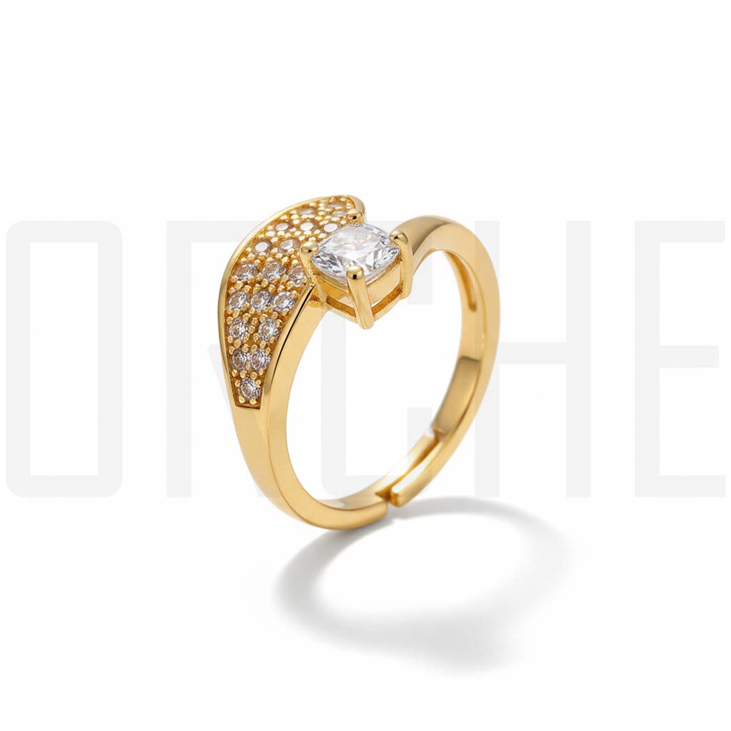 Luxury Gold-Tone Adjustable Ring for Women – Sparkling Cubic Zirconia Bypass Design | Elegant Fashion Jewelry & Promise Ring Gift | Adjustable Size