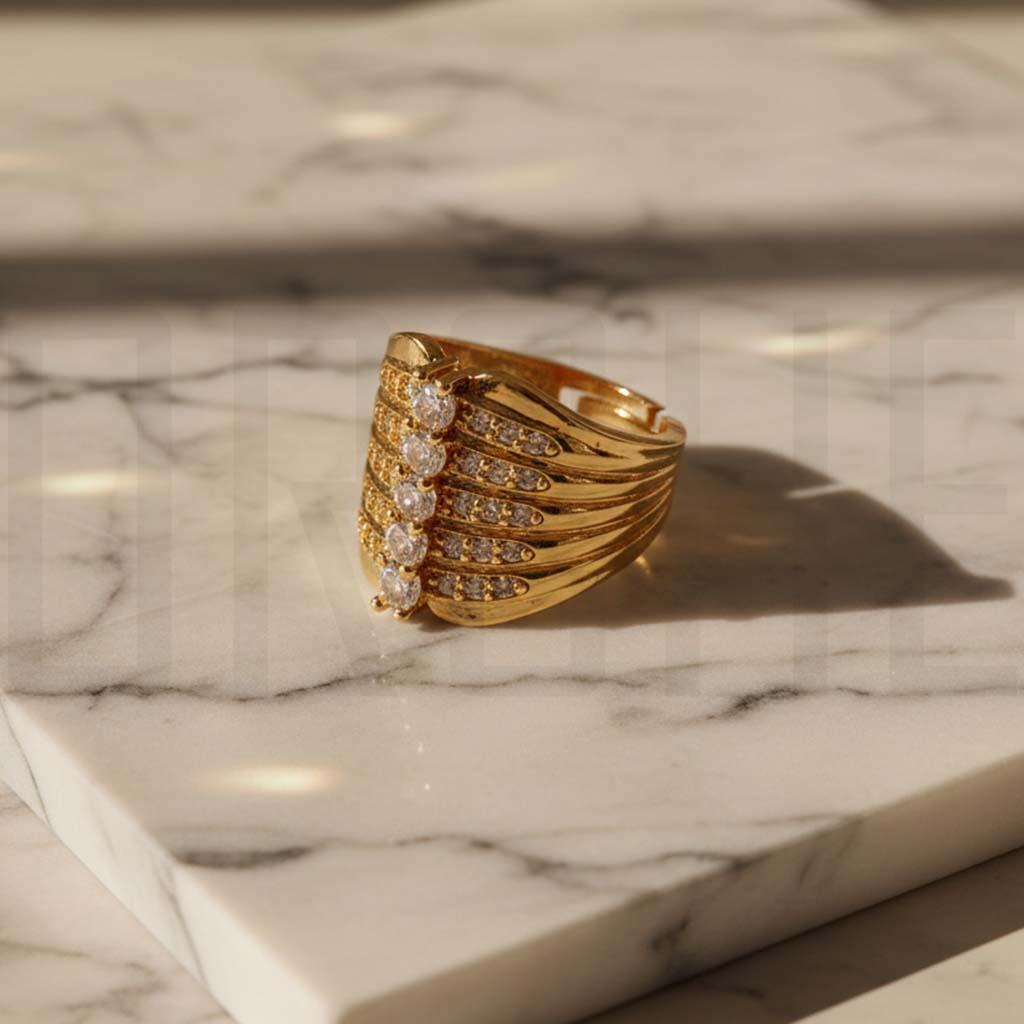 Luxury Gold-Tone Statement Ring | Adjustable Fit with Sparkling Crystal Accents | Chunky Vintage-Style Fashion Jewelry for Women | Adjustable Size