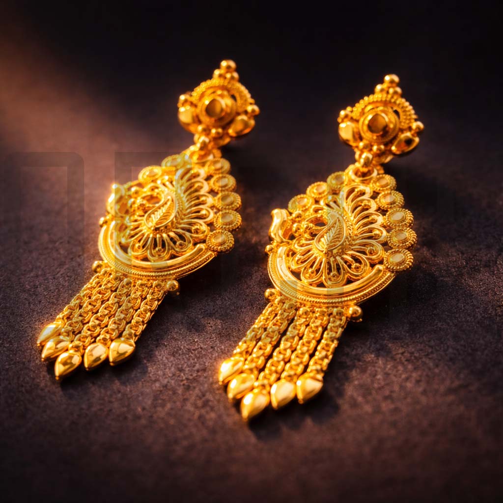Luxury Gold-Tone Peacock Design Imitation Earrings | Traditional Statement Jewelry