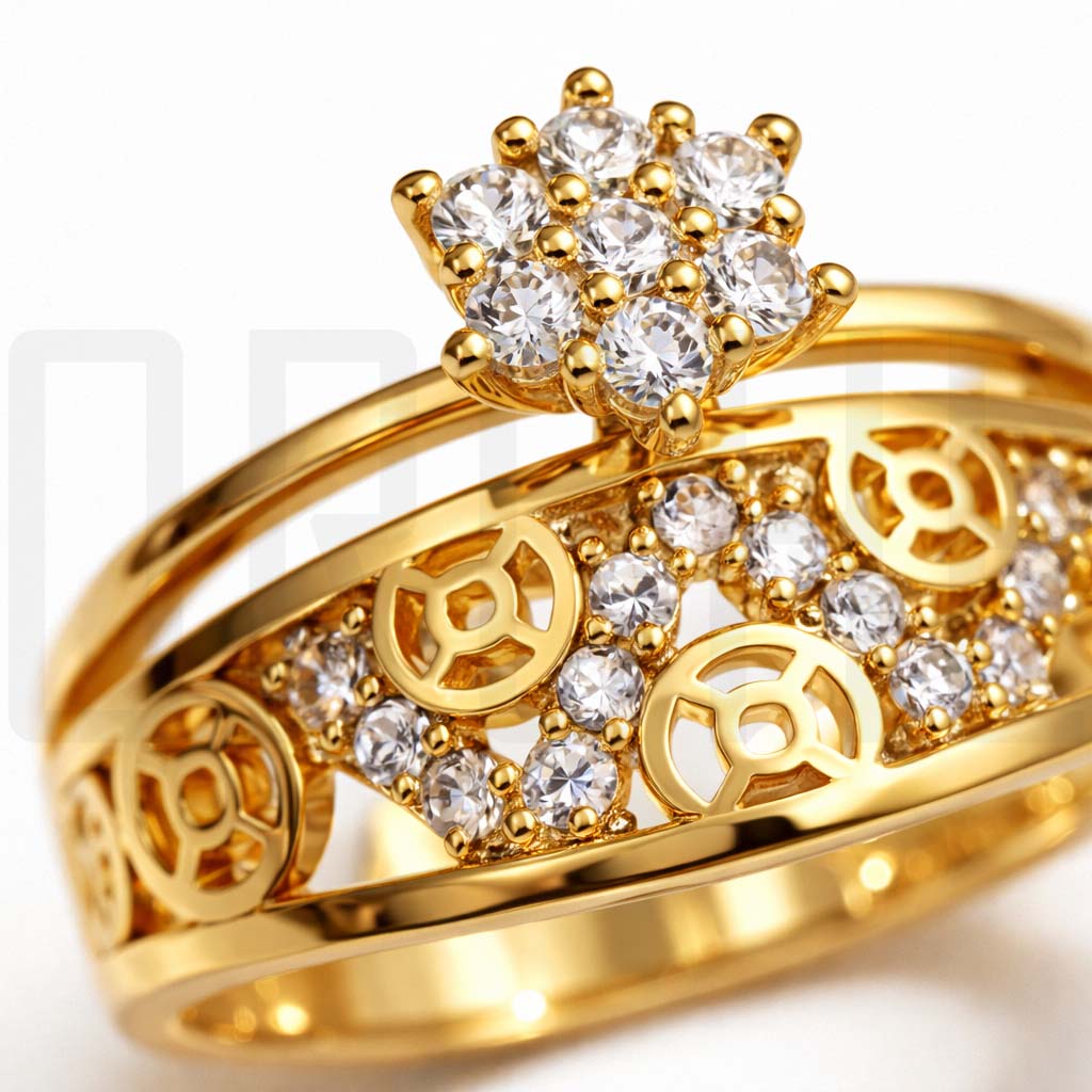 Luxury Gold-Tone Adjustable Statement Ring | Intricate Floral & Coin Motif | High-End Fashion Jewelry Gift for Her | Adjustable Size