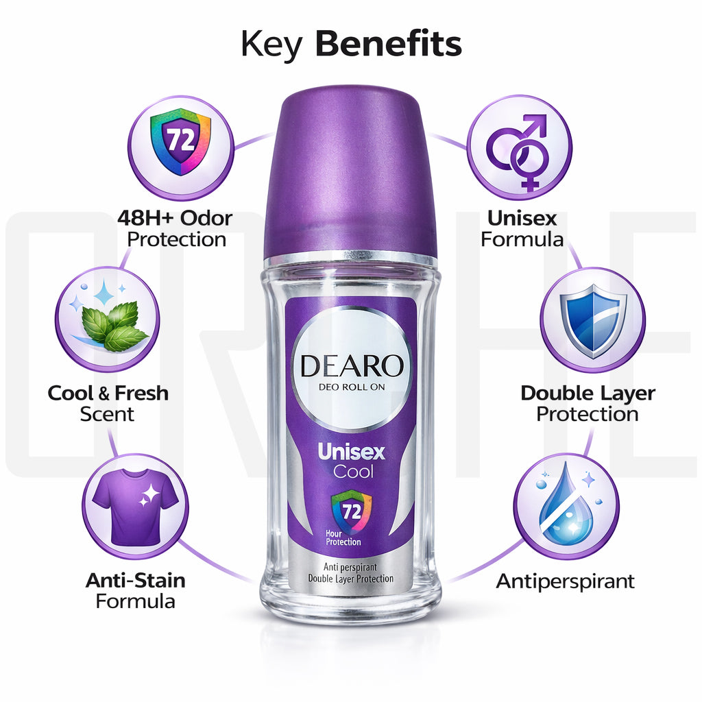 DEARO Unisex Anti-Perspirant Roll-On – 72 Hour Protection | Long-Lasting Deodorant for Men & Women