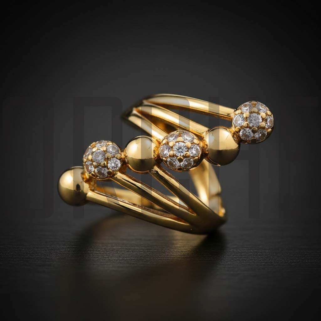 Gold Tone Multi-Layer Sphere Statement Ring | Adjustable Pave Crystal Open Ring for Women | Luxury Look Fashion Jewelry | Adjustable Size