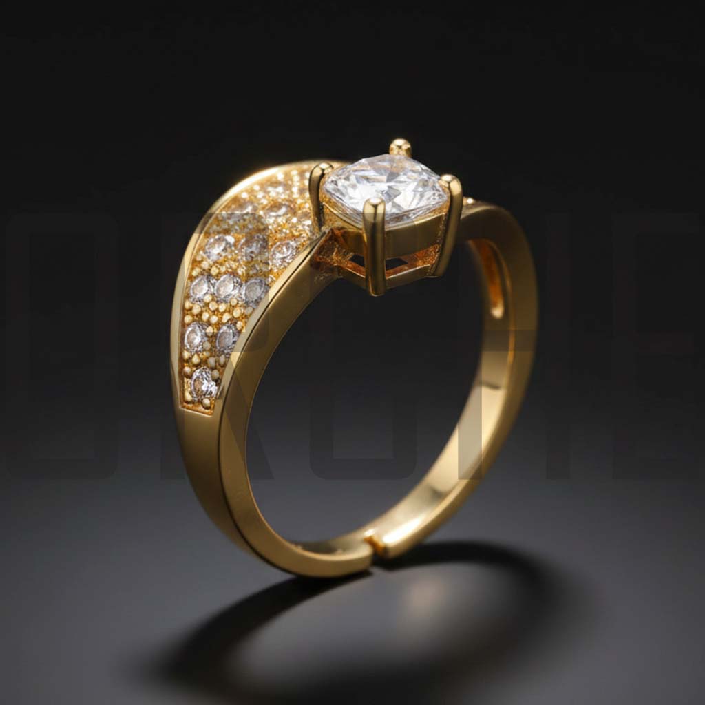 Luxury Gold-Tone Adjustable Ring for Women – Sparkling Cubic Zirconia Bypass Design | Elegant Fashion Jewelry & Promise Ring Gift | Adjustable Size