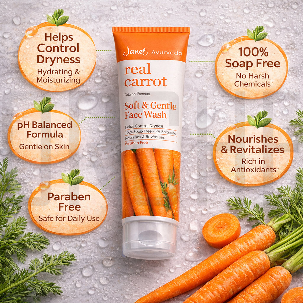 Janet Ayurveda Real Carrot Soft & Gentle Face Wash – Nourishing Soap-Free Cleanser