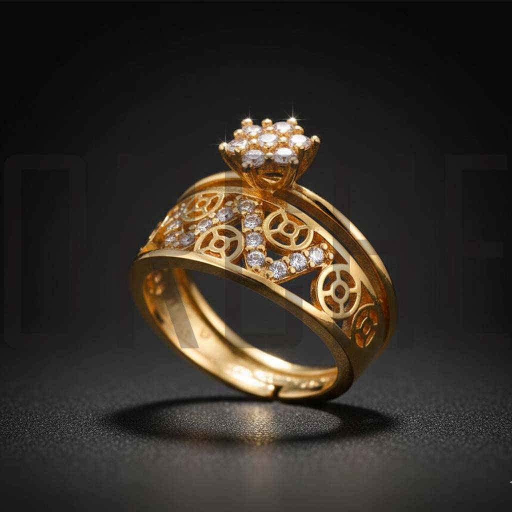 Luxury Gold-Tone Adjustable Statement Ring | Intricate Floral & Coin Motif | High-End Fashion Jewelry Gift for Her | Adjustable Size