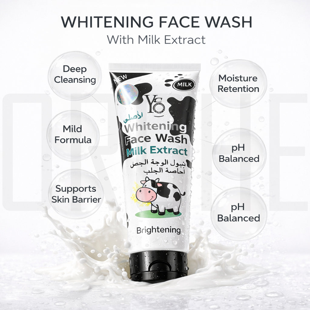 YC Whitening Face Wash with Milk Extract – Gentle Brightening Cleanser | pH Balanced Daily Face Wash